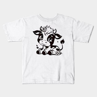 Adorable Sitting Cow with Flowers in Hair Kids T-Shirt